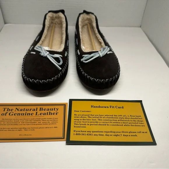L.L. Bean Hearthside Chocolate Brown Suede Moccasin Slippers with Blue Accents - Picture 6 of 7